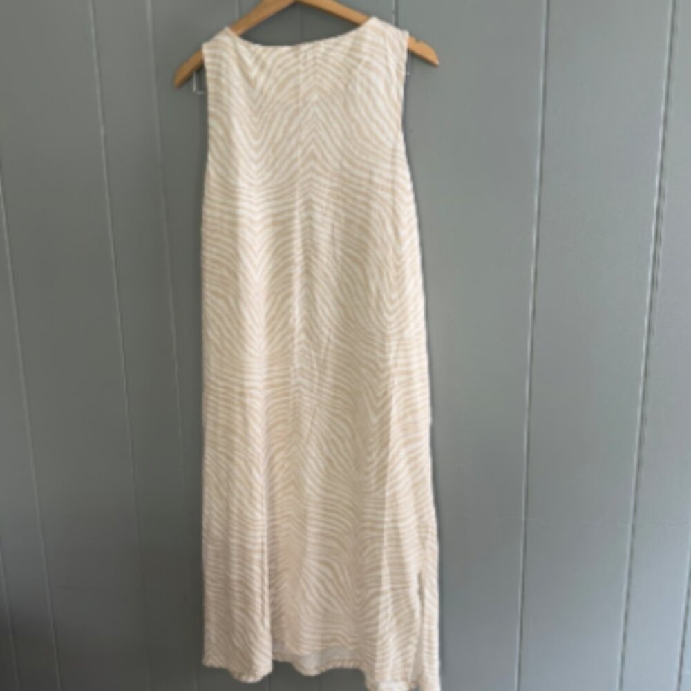 Naturals D&Co linen blend midi dress L zebra stripe neutral Euro summer tank
